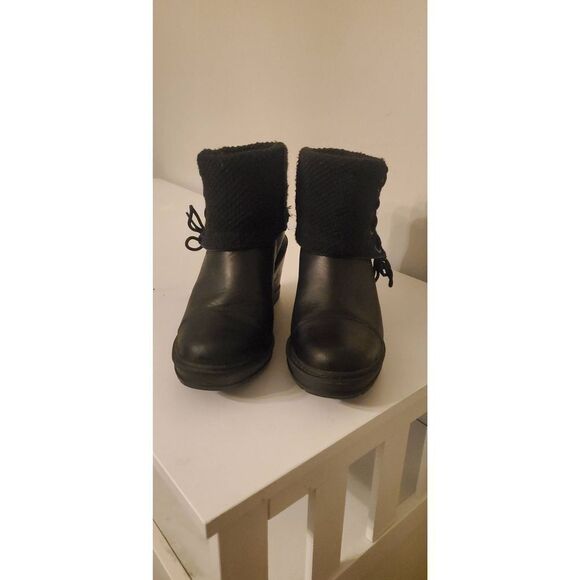 TIMBERLAND Kelli's Black Leather Mid Fold Down Wedge Boots Size 8.5 - Picture 3 of 10